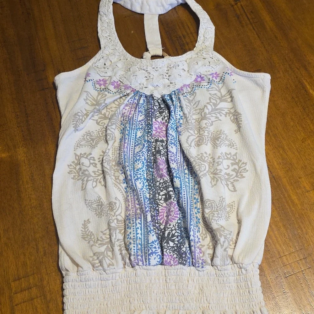 No Boundaries Floral Halter Top - Cream and Blue